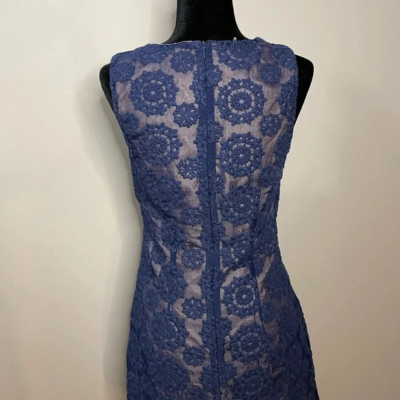 Blu Pepper Navy Blue Dress with Embroidered Mesh Fabric and Nude Underlay - Picture 7 of 12